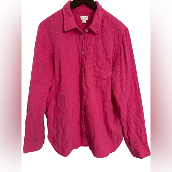J. Crew Tops - J. Crew Vibrant Pink Shirt Size Large 100% Cotton